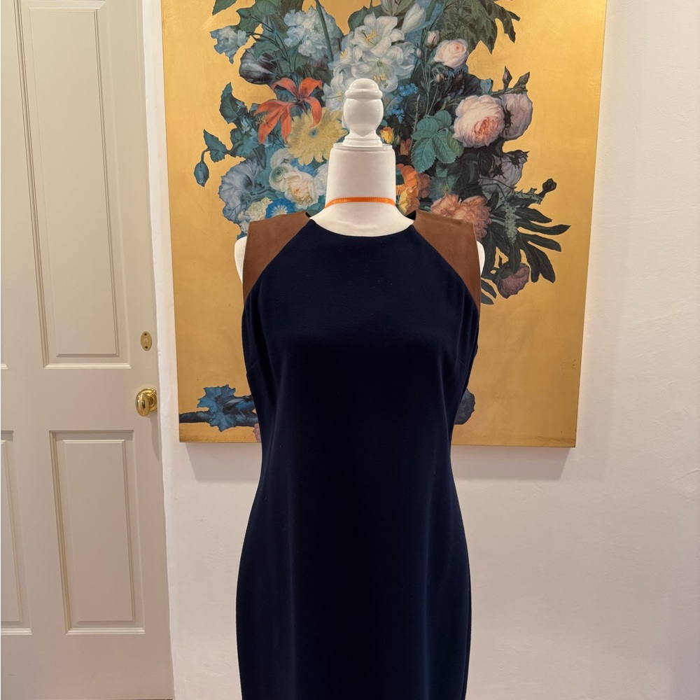 Ralph Lauren Navy and Brown Midi Dress